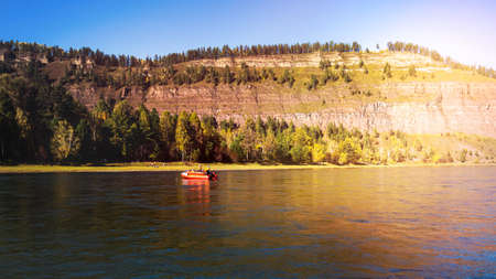 Mountain range on the banks of the Irkut River in Siberiaの写真素材