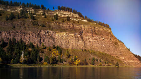 Mountain range on the banks of the Irkut River in Siberiaの写真素材