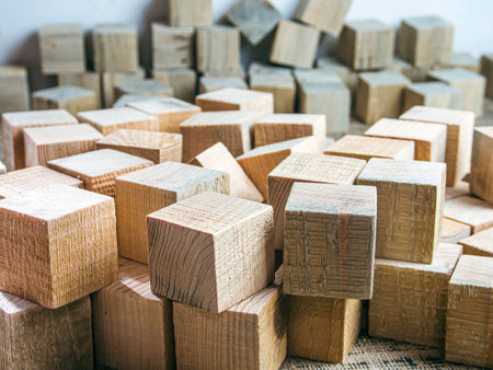 Wooden building blocks. Close-up. Selective focus.の写真素材