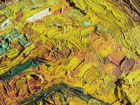 Oil paints on a palette close-up. Abstract background for design.の写真素材