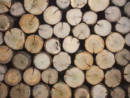 Pile of wood logs background. Woodpile texture background.の写真素材