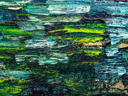 abstract background: oil painting on canvas in green and blue tonesの写真素材