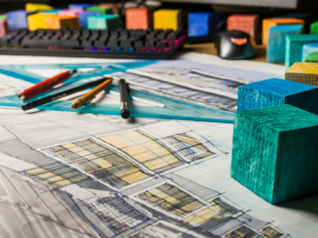 Architectural project on the table. Architectural project. Construction concept.の写真素材