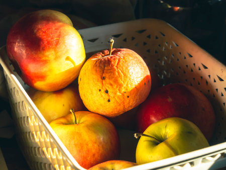Ripe apples in a basket. Selective focus. nature.の写真素材