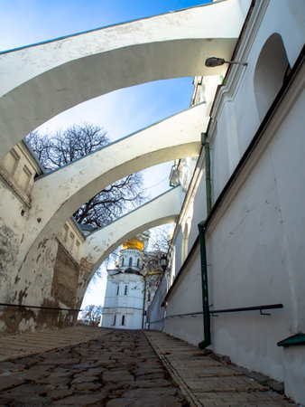 Temples, churches of Kyiv Pechersk Lavra, Kyiv, Ukraine. Sunny day. Historical and cultural reserve,...