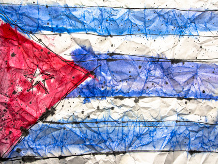 Cuba flag painted on crumpled paper, grunge background