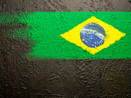 Brazil flag painted on a wall. Grunge style. Background.の写真素材