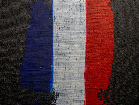 French flag painted on canvas with grunge texture. Abstract background.の写真素材