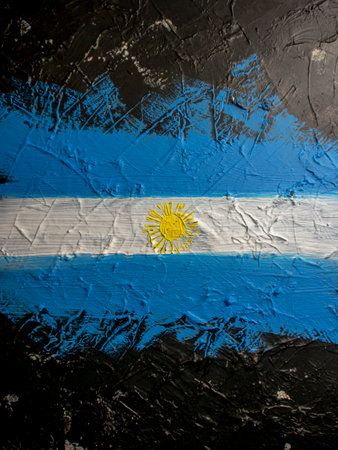 Argentina flag painted on a wall. National flag of Argentinaの写真素材