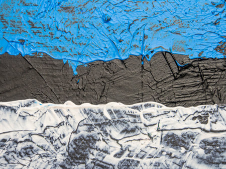 Blue and black paint on a wall. Abstract background for design. Brush painted flag, hand drawn style...