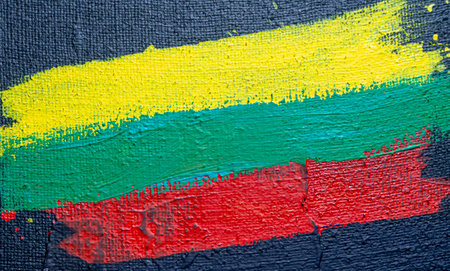 Lgbt flag painted on a wall as an abstract background. Brush painted flag, hand drawn style flag. Abstract acrylic painting on canvas.の写真素材