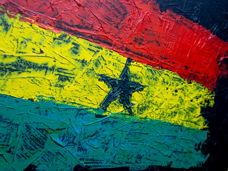 National flag of the Republic of Ghana on the background of oil paints