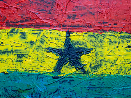 National flag of the Republic of Ghana painted on a wall close upの写真素材