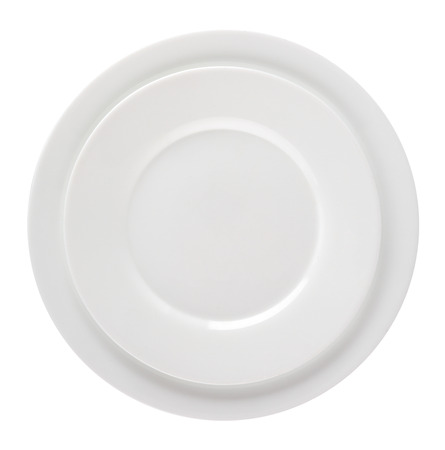Two empty white plates isolated on white background の写真素材