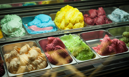 Ice cream over display caseの写真素材