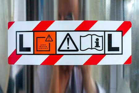 Sign on the equipment - air filter cleaning dust class L. Air filter icon. Minsk, Belarus - April...