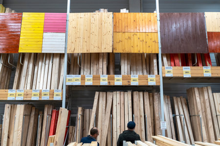 Store with variety of timber for construction and repair. Minsk, Belarus - may 2022のeditorial素材