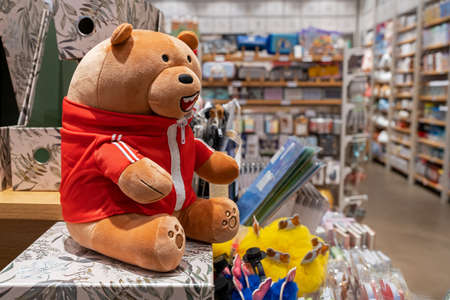 Toy - stylish and fashionable bear of modern design displayed on sale  in Miniso store. Minsk, Belarus - 2022のeditorial素材