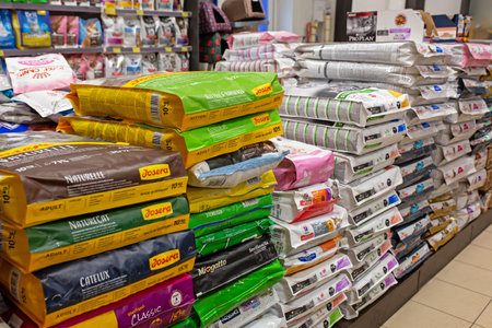 Large selection of pet food zoo store. Minsk, Belarus, 2022のeditorial素材