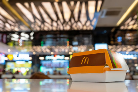Big Mac Box with McDonald's logo on table. Minsk, Belarus, 2022のeditorial素材