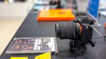 Sony a7 series camera on display for sale in Sony Center. Minsk, Belarus, 2022