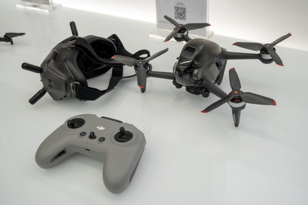 DJI FPV Drone, DJI FPV Goggles and DJI FPV Remote Controller for sale in store. Minsk, Belarus, 2022