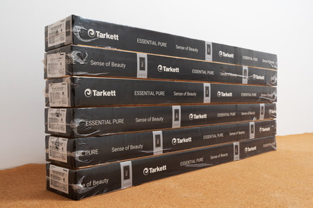 New packs of Tarkett parquet. Minsk, Belarus, 2022