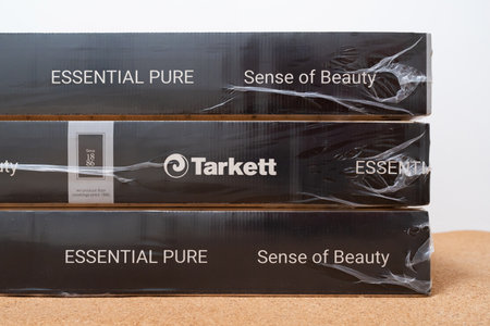 New packs of Tarkett parquet. Minsk, Belarus, 2022のeditorial素材
