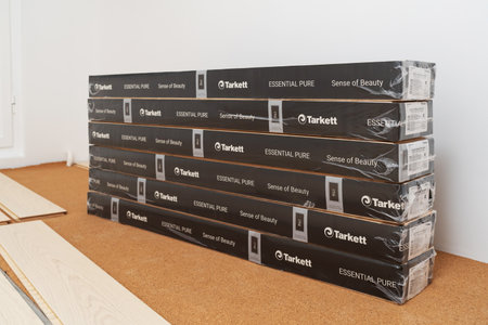 New packs of Tarkett parquet. Minsk, Belarus, 2022のeditorial素材