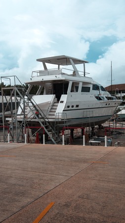 Boat in maintenance in Boat Lagoon marina, Phuketの写真素材