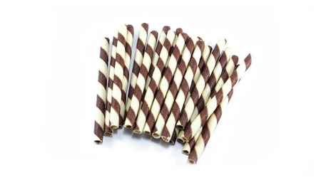 Chocolate roller isolated on white.の写真素材