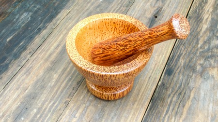 Brown palm wood mortar smallの写真素材