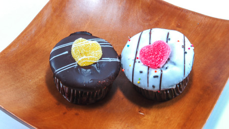 chocolate chips cup cakes of bread pastry backgroundの写真素材