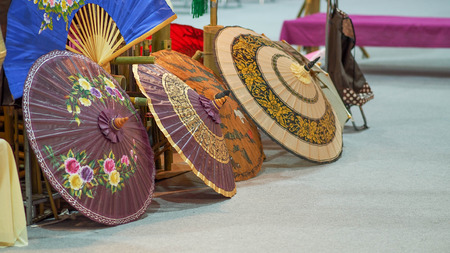 traditional thai umbrella in Chiang Mai, Thailandの写真素材