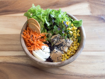 Plate of fresh salad with boiled eggs, corn poppy.の写真素材