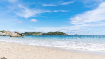 AoSaneBeach is a small bay next to Nai Harn right. Through the Phuket Yacht Club. A quiet little beach with rocky and sandy beaches the beautiful very clean PhuketThailandの写真素材