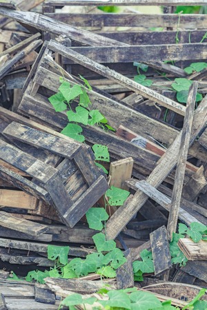 A pile of scrap wood cratesの写真素材