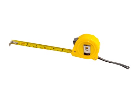 Yellow measuring tape on white background.の写真素材