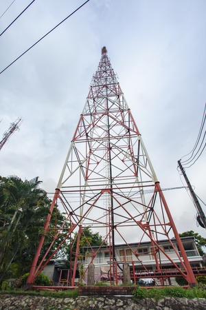 Telecommunication tower with antennas on toh-sae- mountain phuketの写真素材