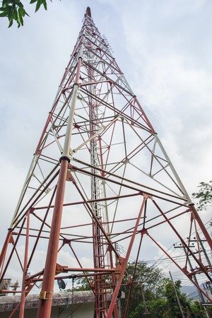 Telecommunication tower with antennas on toh-sae- mountain phuketの写真素材