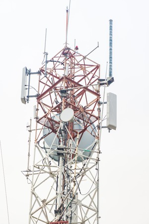 Telecommunication tower with antennas on toh-sae- mountain phuketの写真素材