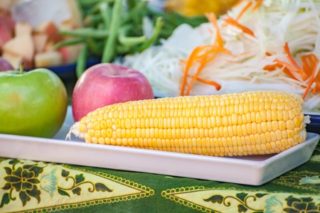 Fresh corn and mixed vegetables  for saladの写真素材