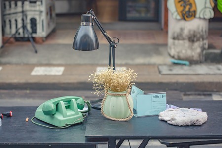 Desk to write postcards in Walking Street Phuket Old Town Thailandの写真素材
