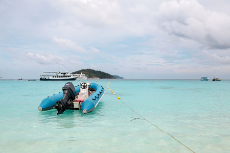 Tourist boats on beatiful beach, Similan island, Thailandの写真素材