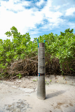 Outdoor shower head at Similan islandの写真素材