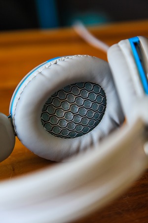 Detail of headphones for music listening  - selective focusの写真素材