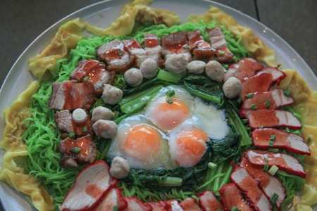 Egg chinese dry noodles with roast red pork,Big sizeの写真素材