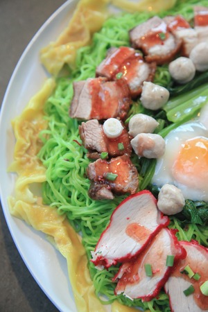 Egg chinese dry noodles with roast red pork,Big sizeの写真素材