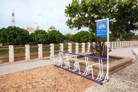 Bicycle parking sign in public park,Phitsanulok, Thailandの写真素材