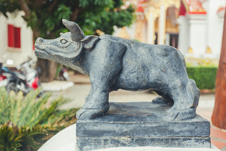 Concrete buffalo statueの写真素材